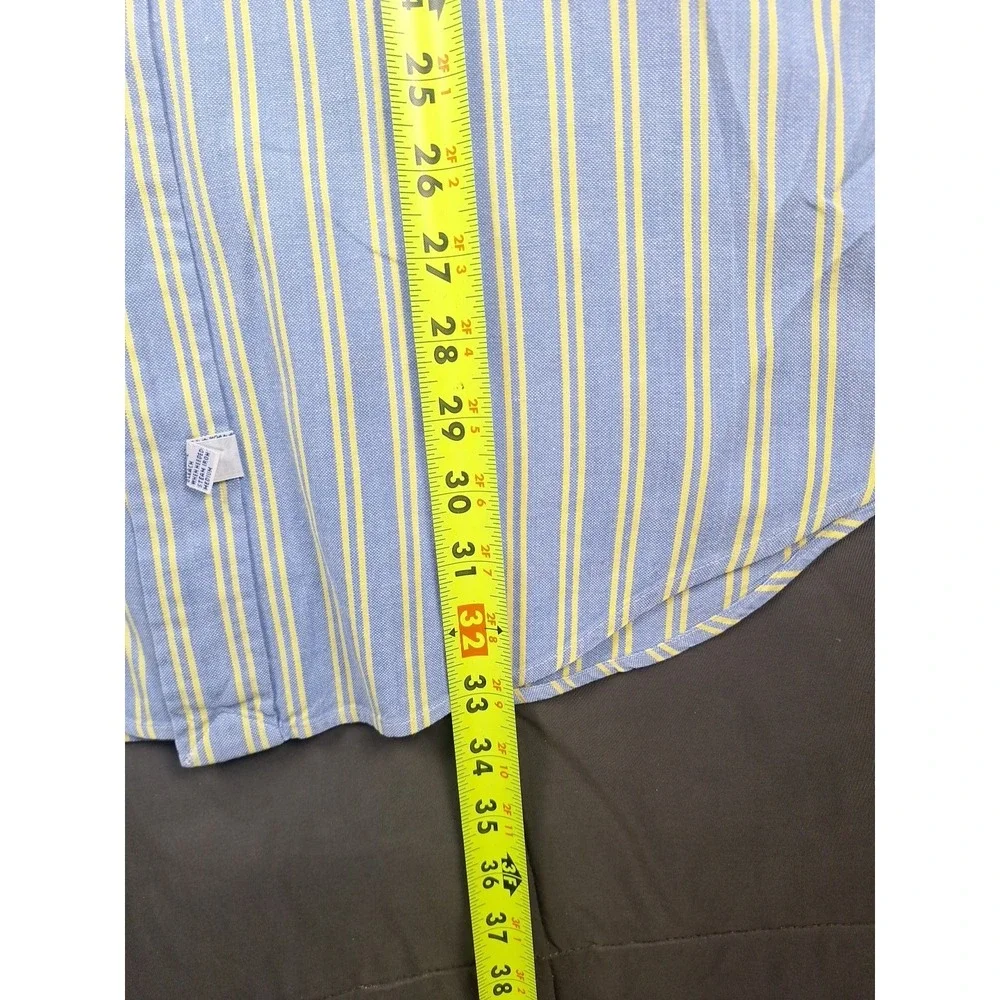 Vintage 90s Polo Ralph Lauren Mens Blue Yellow Stripes Button Flesh Pony 16.5-33